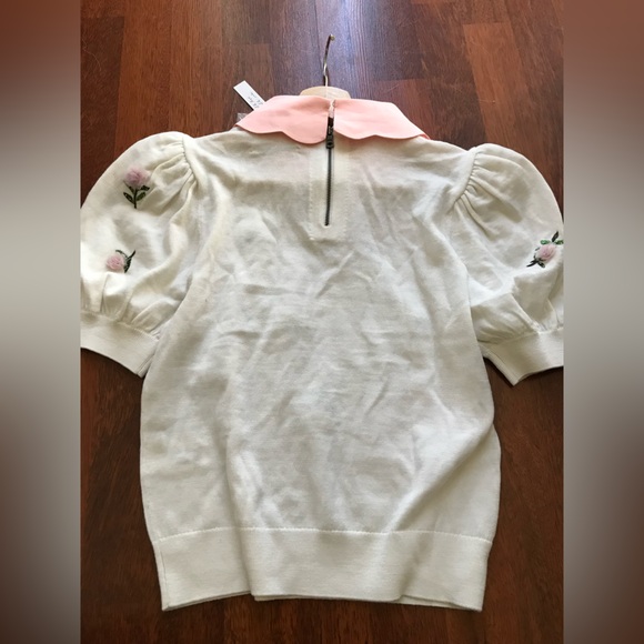 NWT Alice + Olivia Chase Puff Sleeve Floral Embroidery Collar Pullover Sweater M - Picture 11 of 16